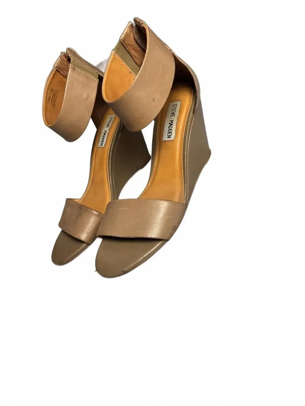 Steve Madden Taupe Wedge Sandals with Ankle Strap